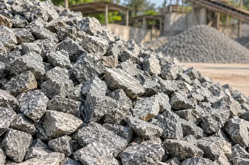 Hamparan batu split agregat untuk parit resapan dan sumur drainase air perumahan desa